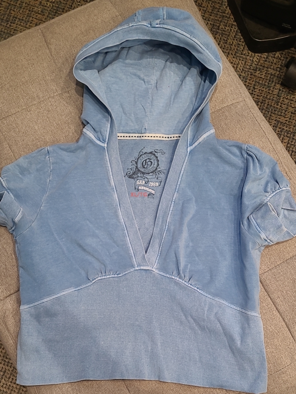 GAP Light Blue Short-Sleeve Retro Hooded Top